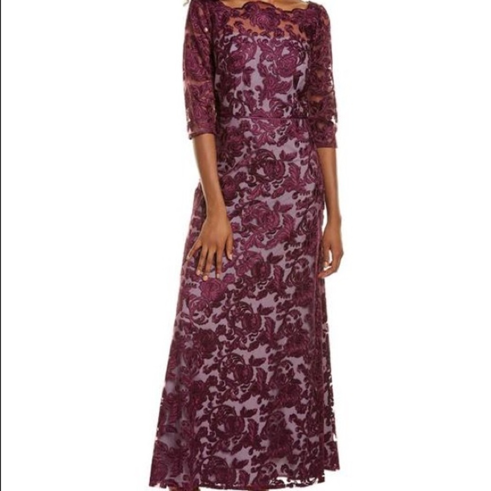 JS Collections Purple/Wine A-Line Lace Illusion Formal Gown, 12 NWT